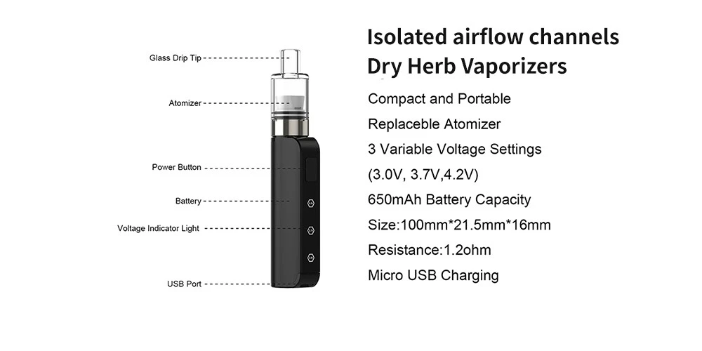 Isolated airflow channels Dry Herb Vaporizers